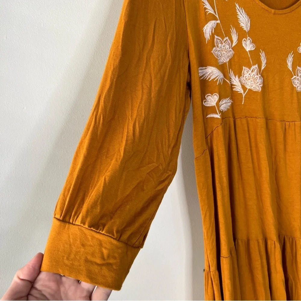 Cupio Yellow Embroidered Midi Dress Boho Hippie Floral Relaxed Fit Sz L - Picture 3 of 6